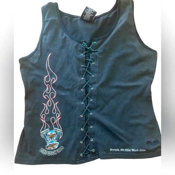 Sturgis Bike Week 2006 V-Twin Motorcycle black lace up fitted tank size XL - Picture 1 of 9